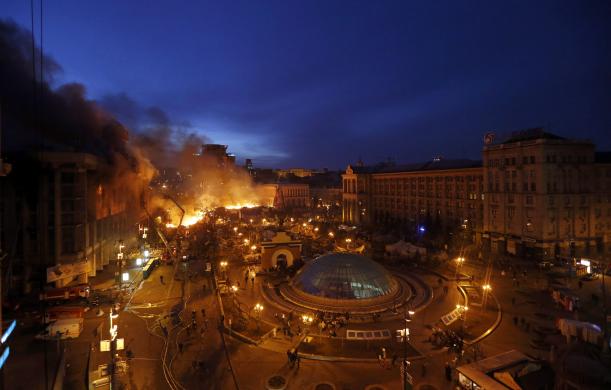 General view shows clashes at Independence Square in Kiev