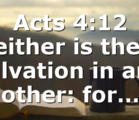 Acts 4:12 Neither is there salvation in any other: for…