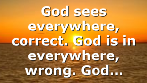 God sees everywhere, correct. God is in everywhere, wrong. God…